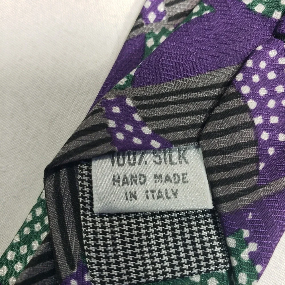 Bill Robinson Mens Geometric Abstract Silk Tie OS Purple Green Made in Italy‎